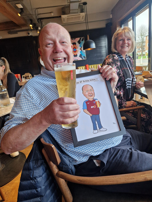 Happy Customer with Birthday Gift Caricature England