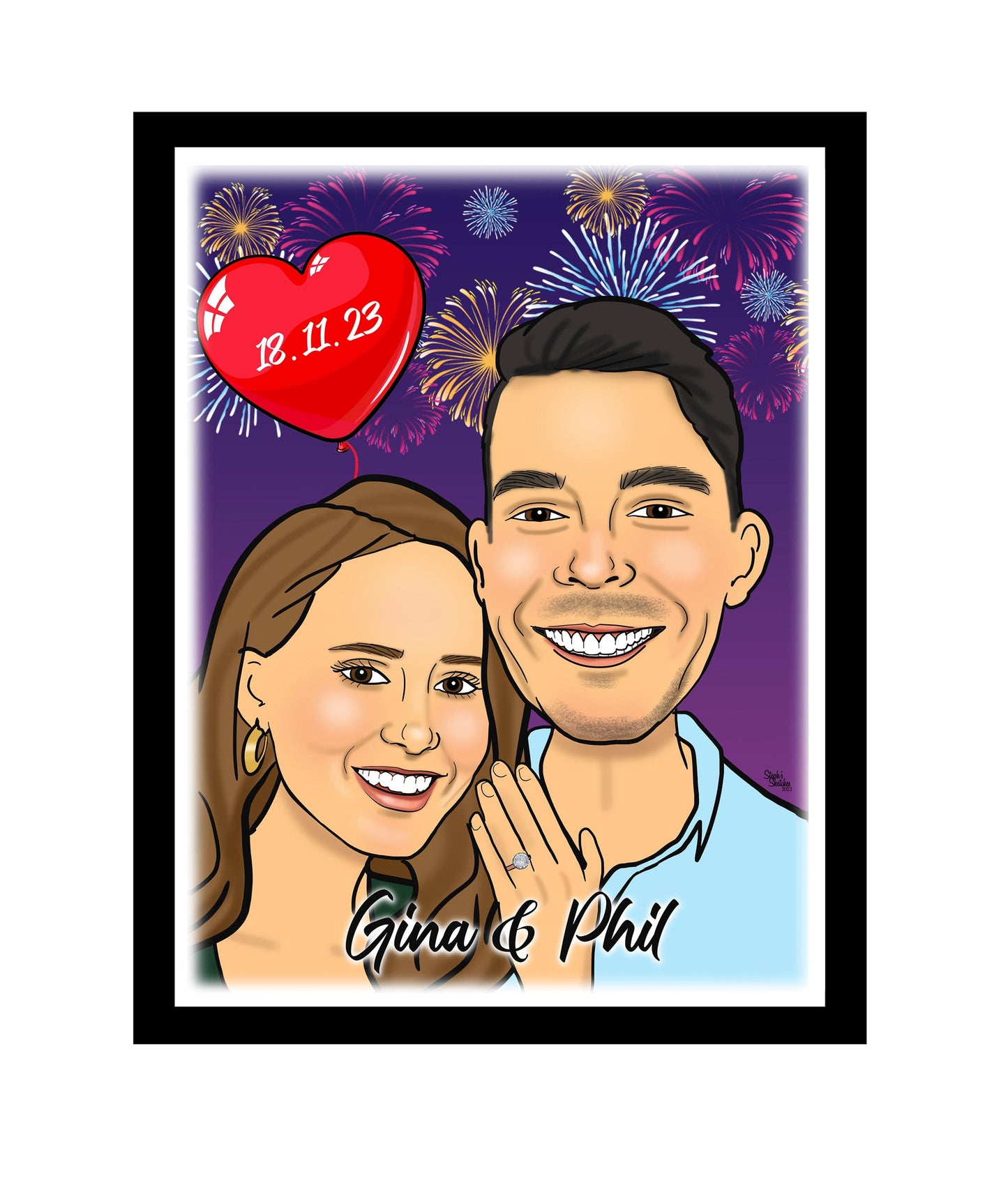 engagement gift caricature