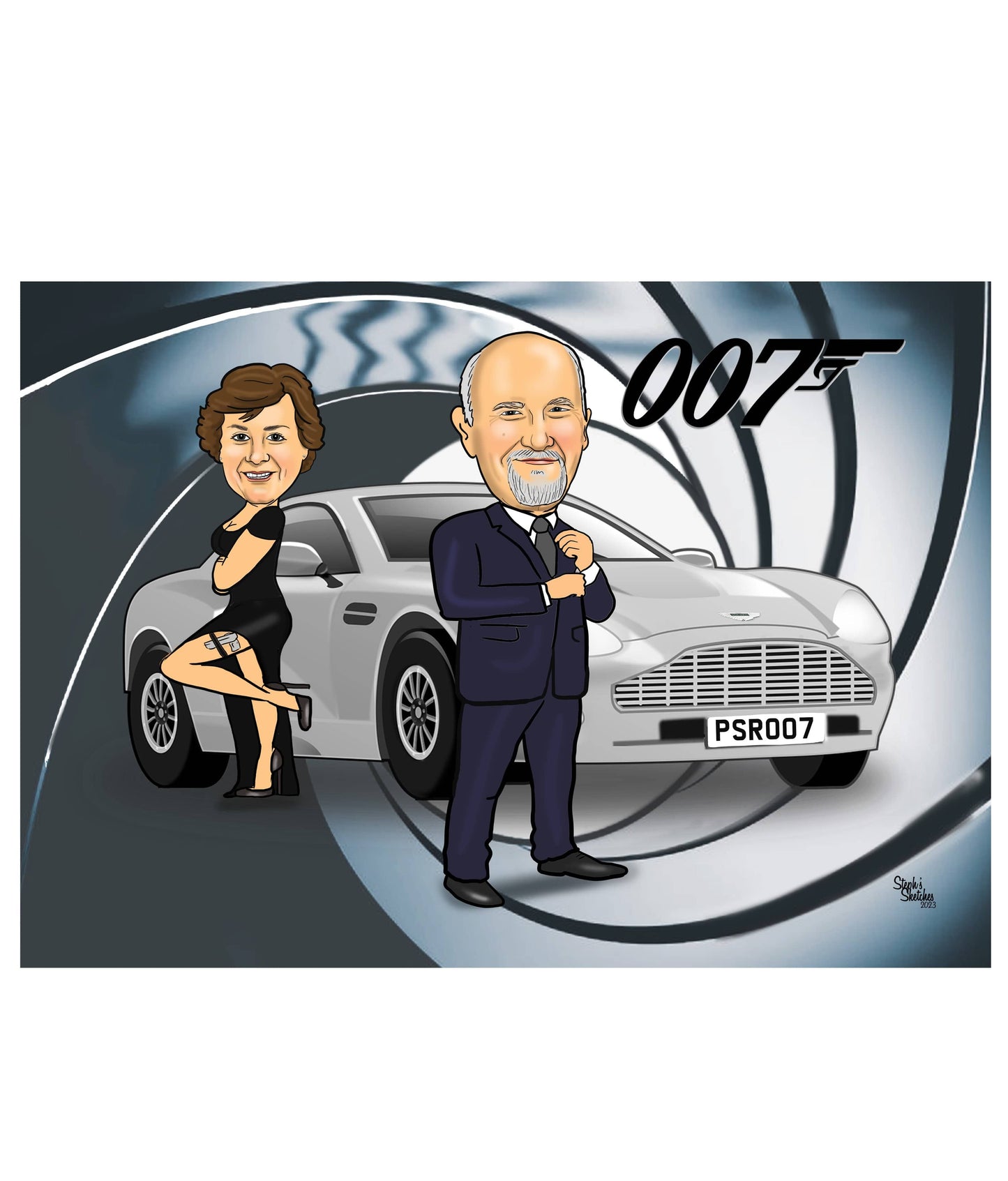 James Bond Couple Caricature | James Bond Caricature| Steph's Sketches