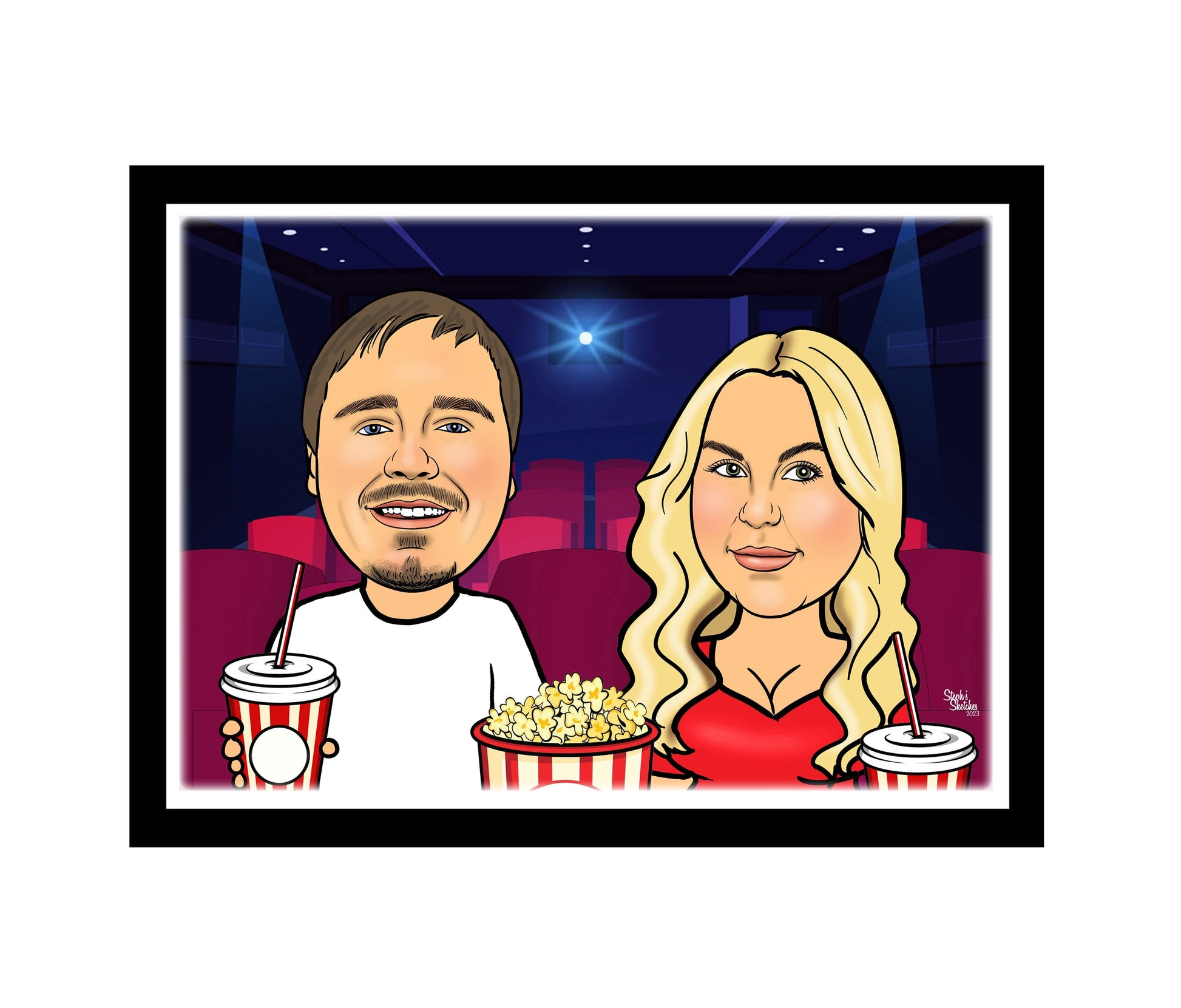 Couple Cinema Caricature | Cinema Couple Caricature | Steph's Sketches