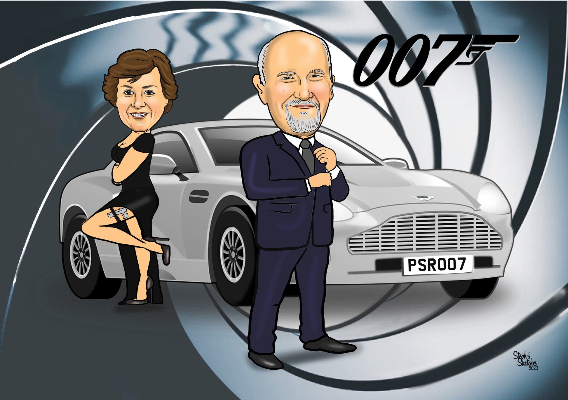 James Bond Couple Caricature | James Bond Caricature| Steph's Sketches