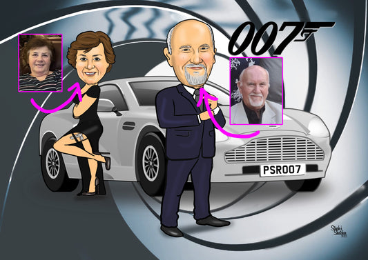 James Bond Couple Caricature | James Bond Caricature| Steph's Sketches