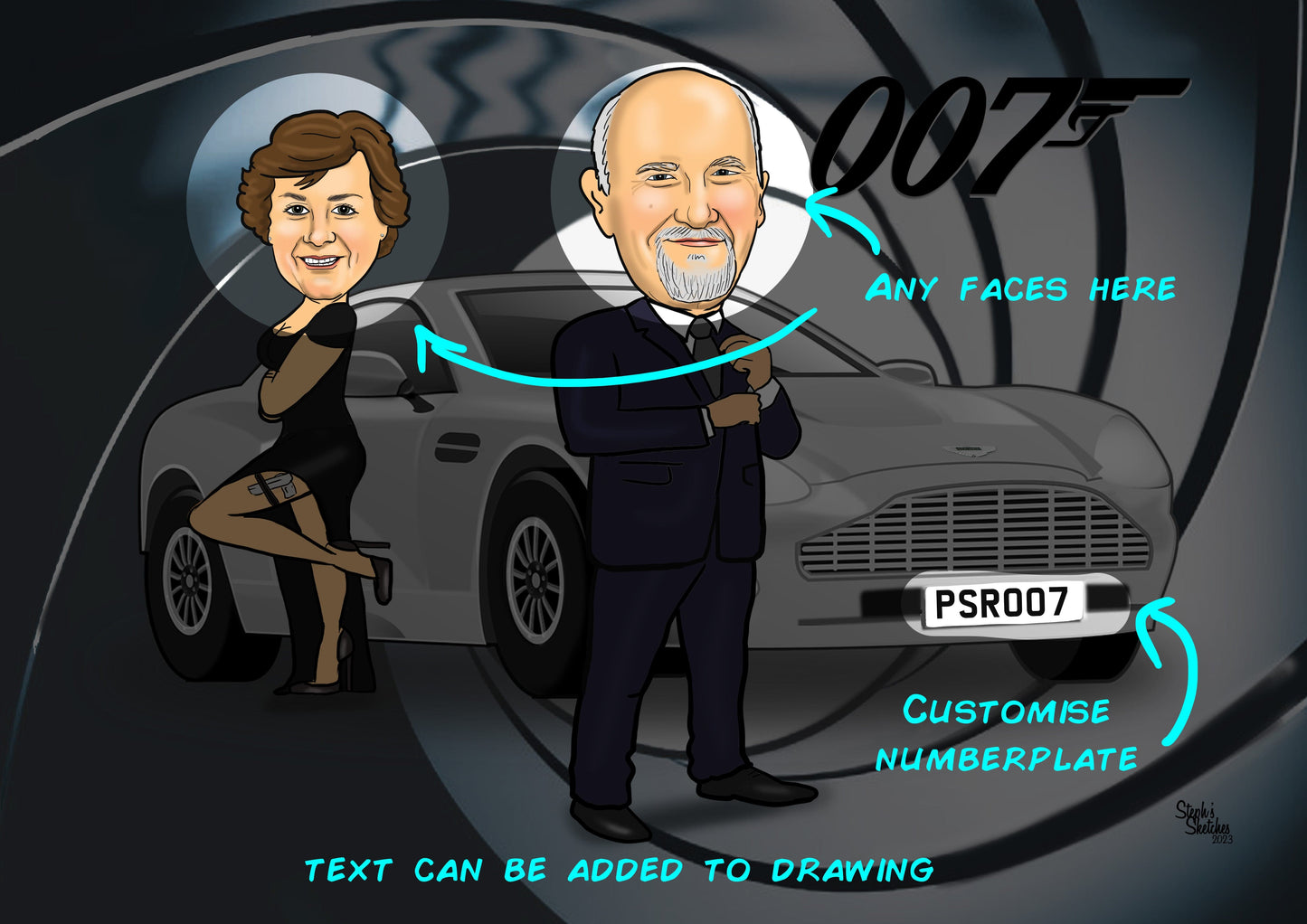 James Bond Couple Caricature | James Bond Caricature| Steph's Sketches