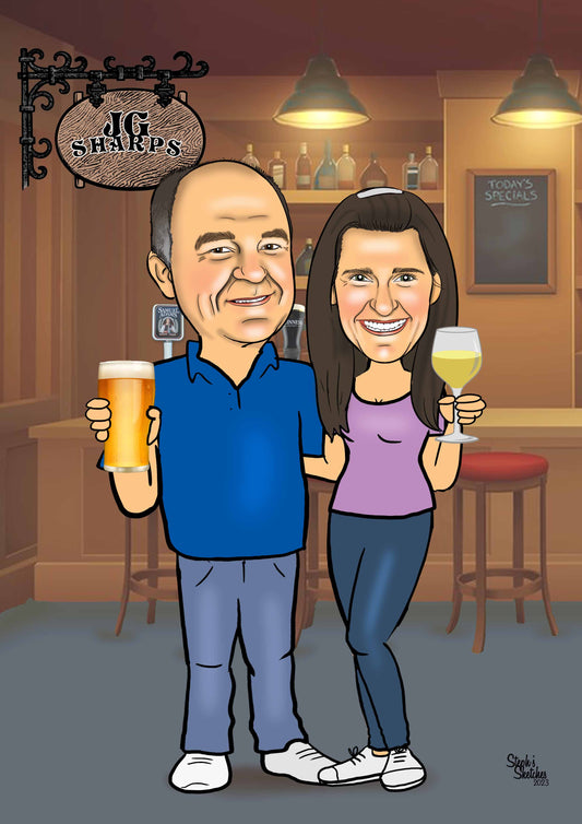Pub/Bar Couple Caricature