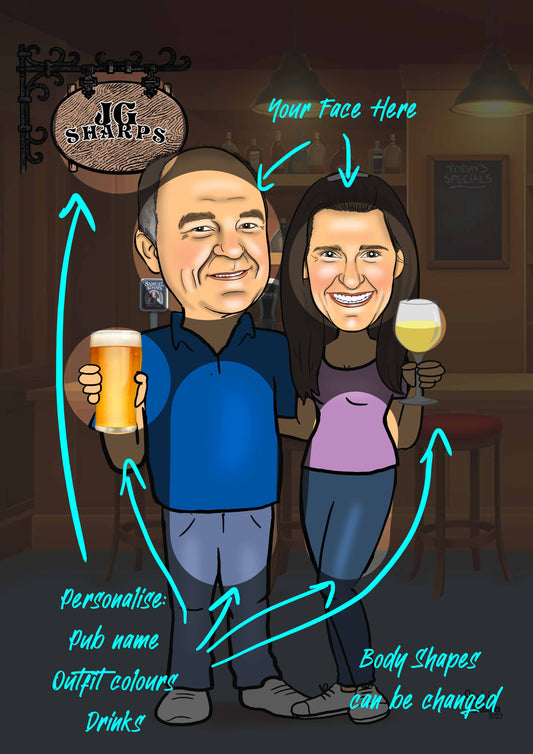 Pub/Bar Couple Caricature