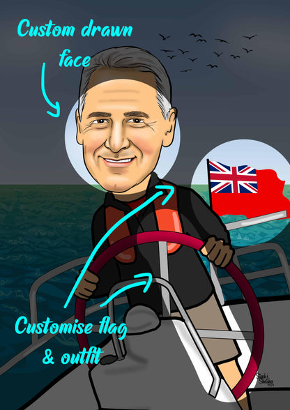 caricature gift for boat owner
