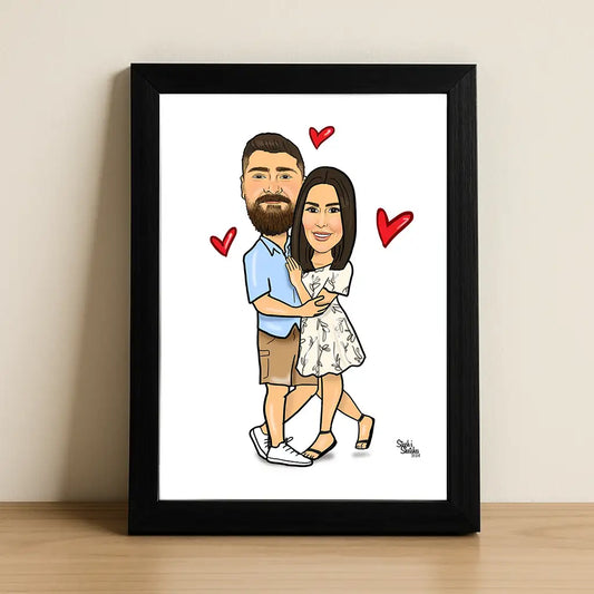 couple in love caricature in a frame