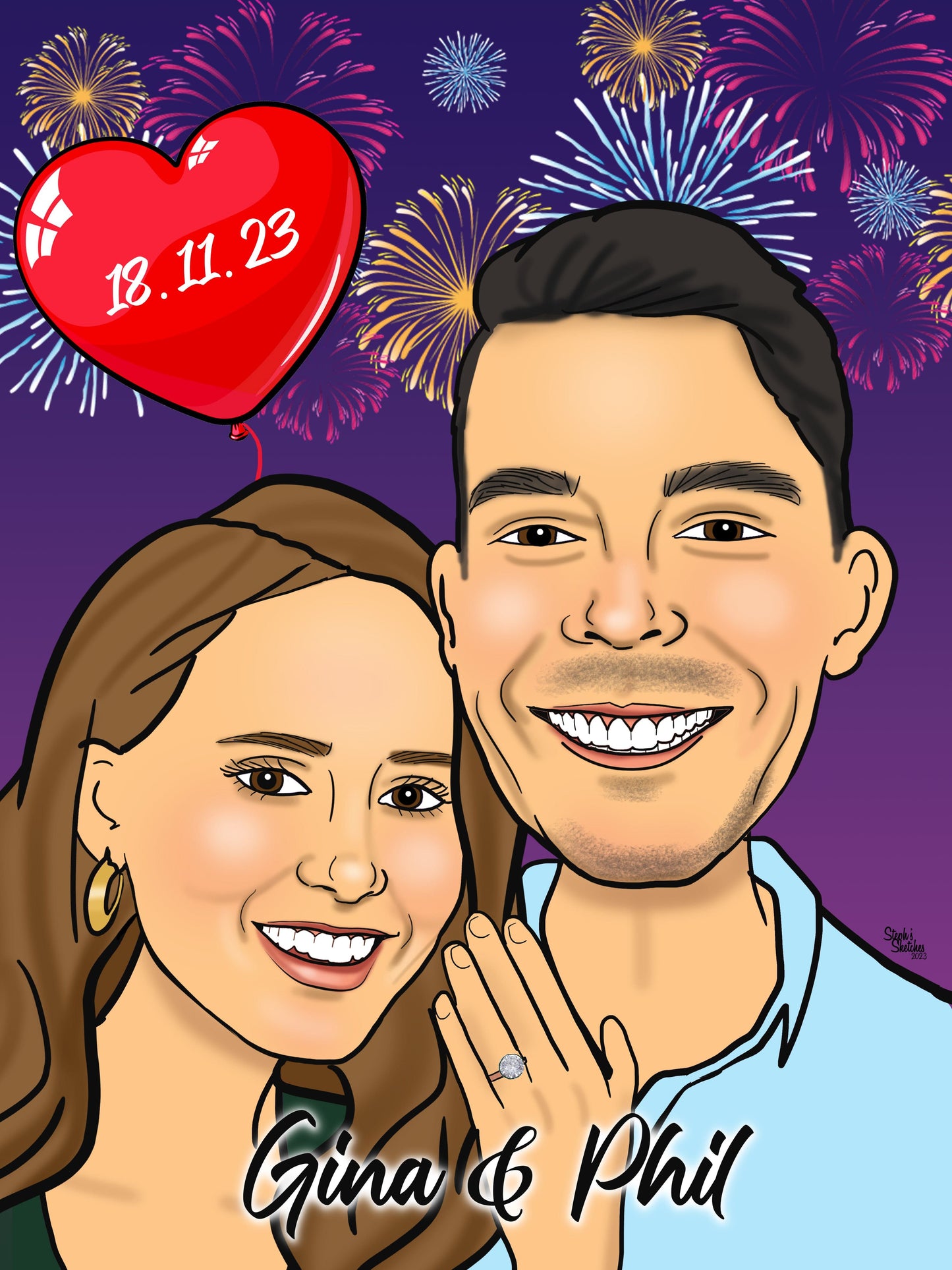 engagement gift caricature