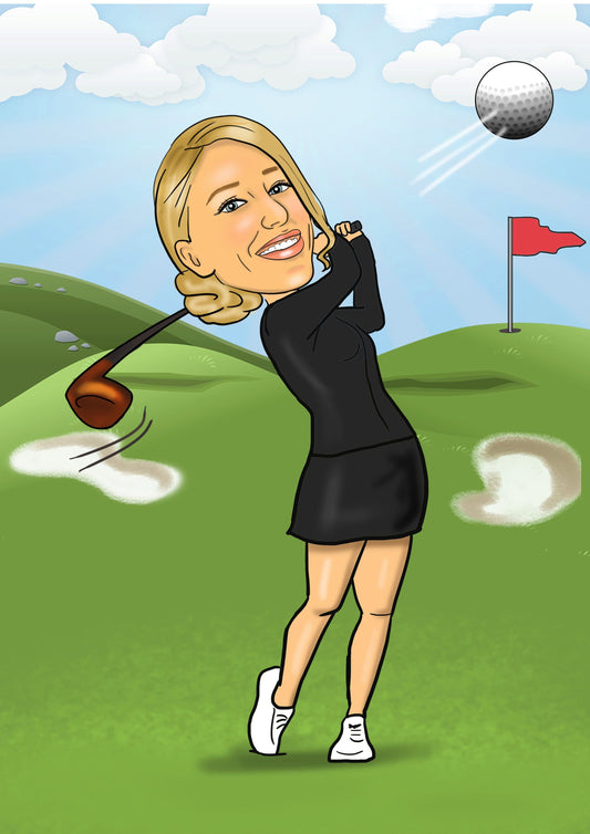 Female Golfer Caricature | Woman Golf Caricature | Steph's Sketches