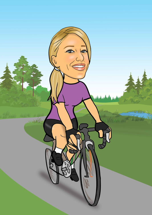 Woman Cycling Caricature | Cycling Caricature | Steph's Sketches