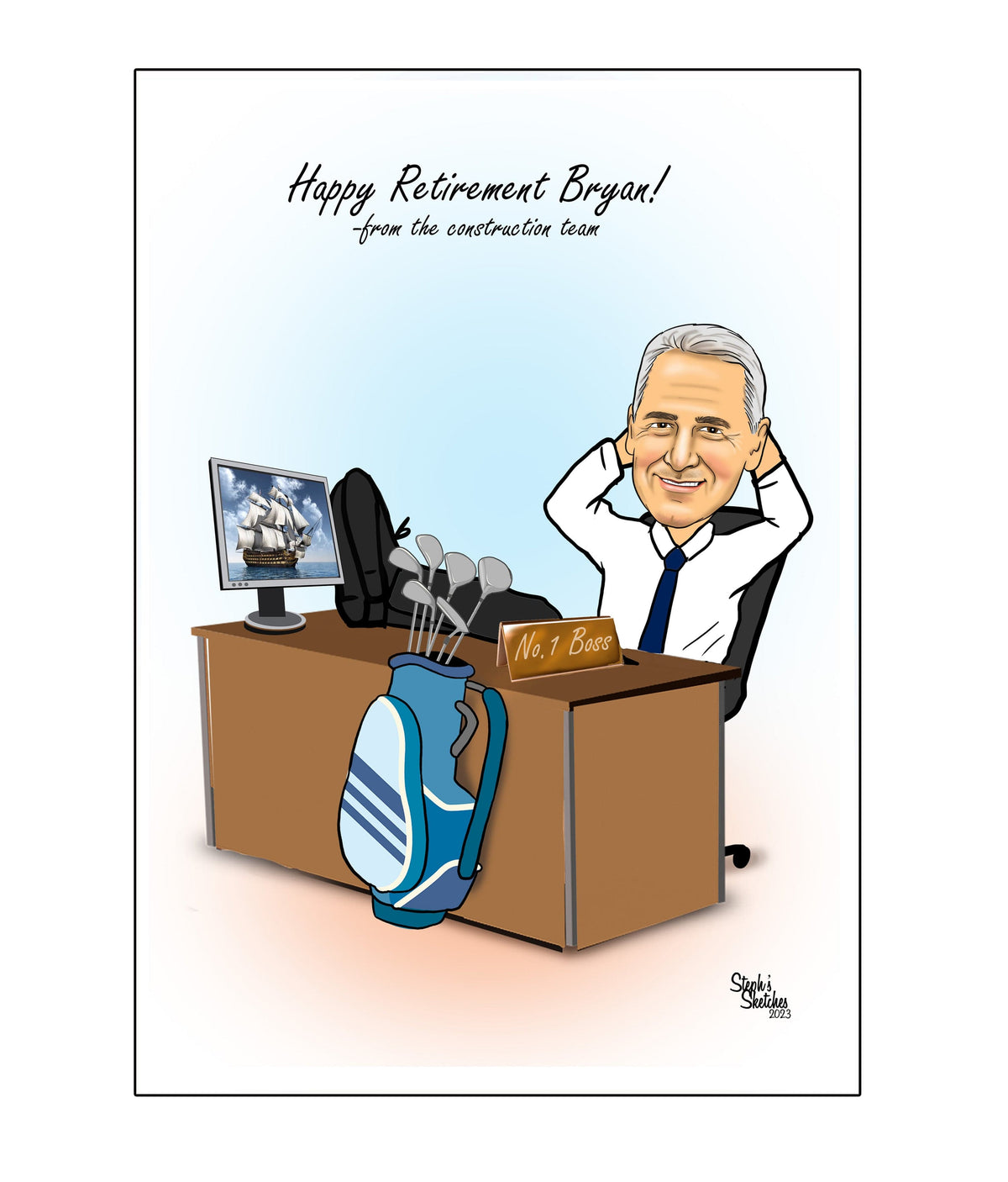 Cartoon Intirement Man Retirement Caricature | Retirement Caricature | Steph's Sketches