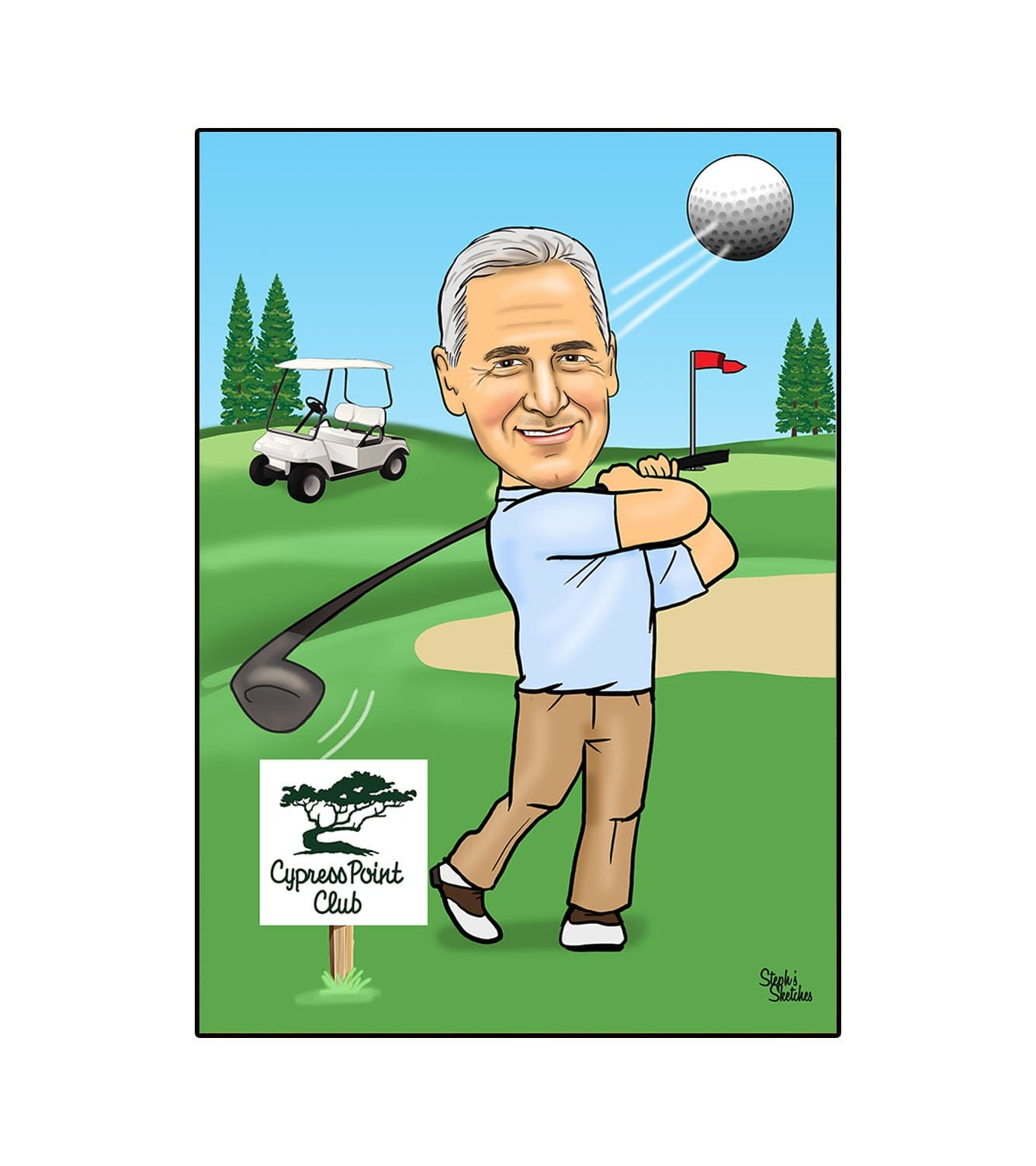 Man Custom Golf | Man Golf Caricature | Steph's Sketches