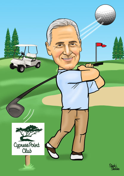 Man Custom Golf | Man Golf Caricature | Steph's Sketches