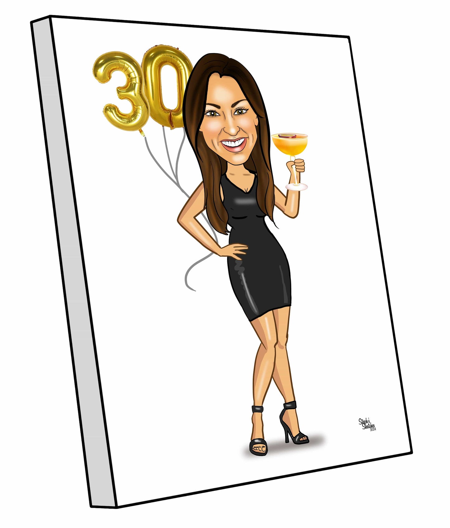 Birthday Girl in cocktail dress A4 (8x12") framed