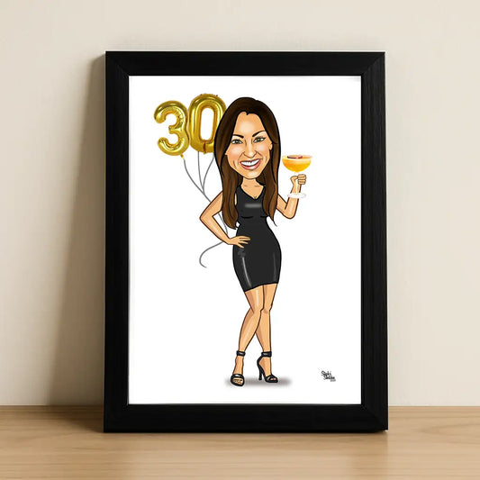 Birthday Girl in cocktail dress A4 (8x12") framed