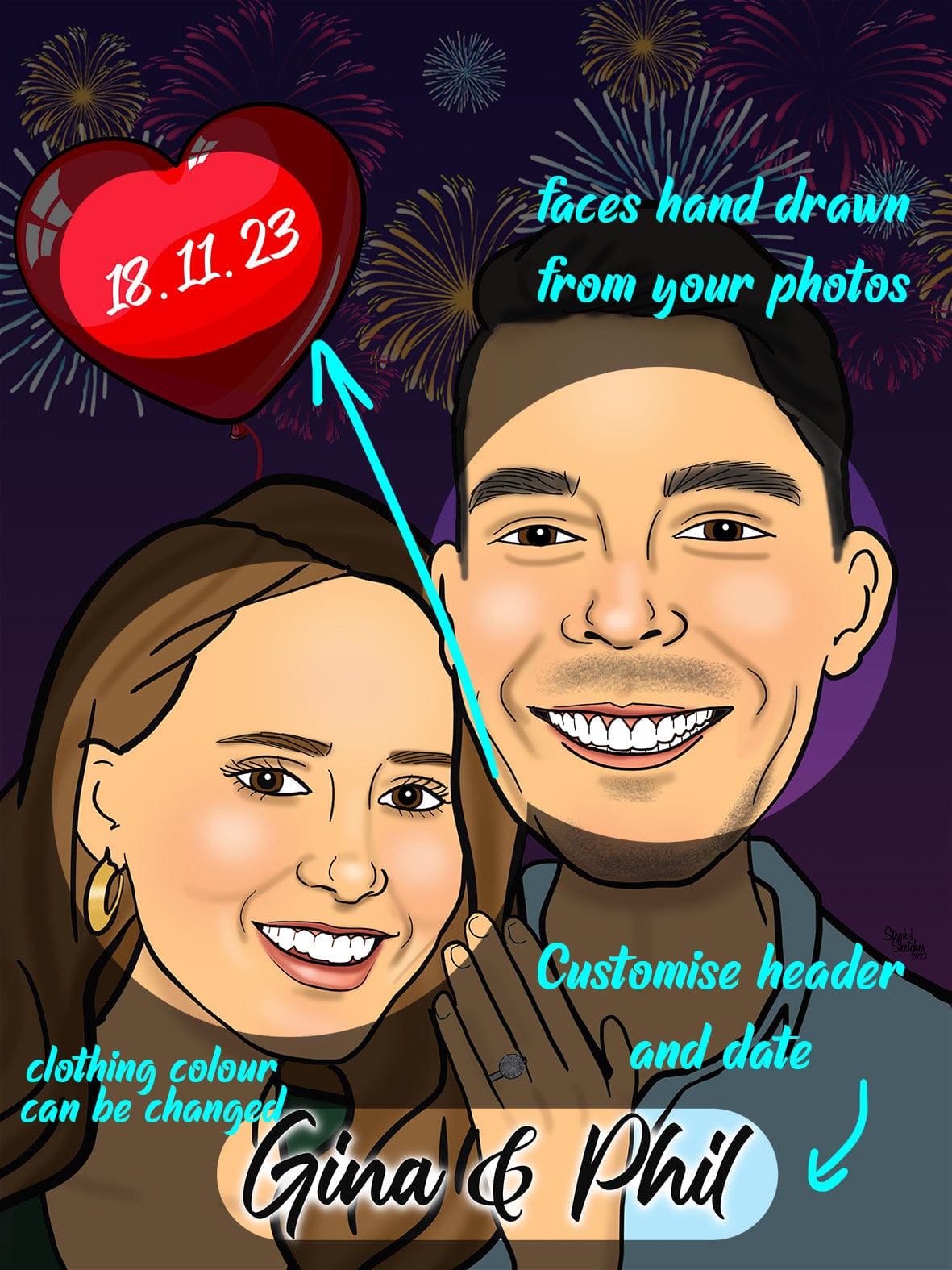 engagement gift caricature