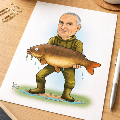 fishing caricature print