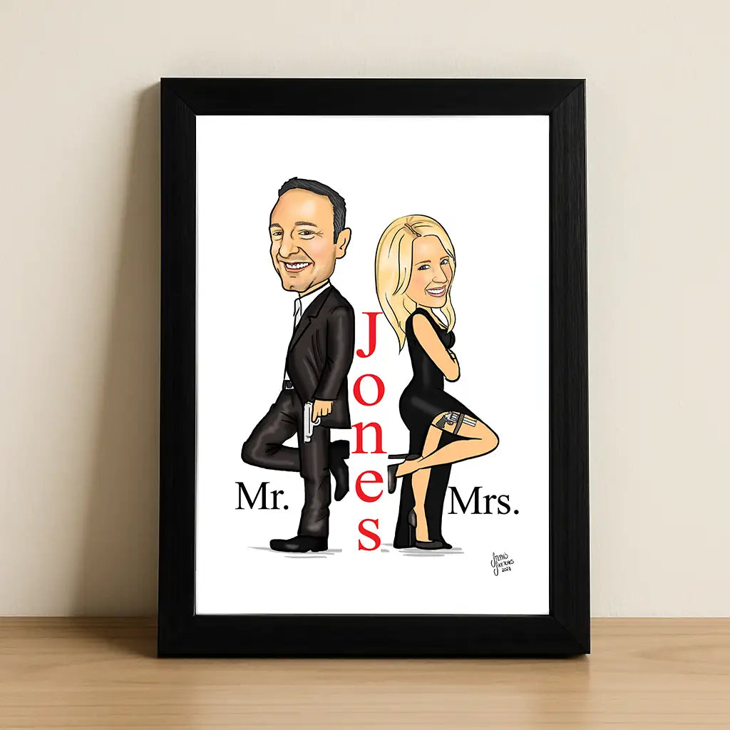 Mr and Mrs Smith Couple Caricature