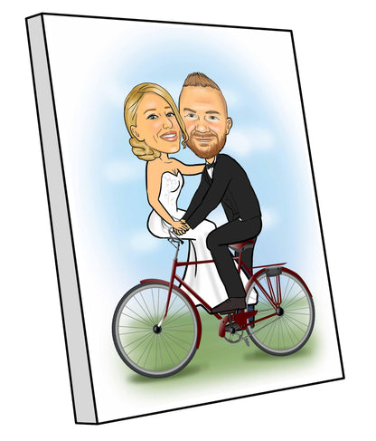 Wedding Couple Caricature - bicycle