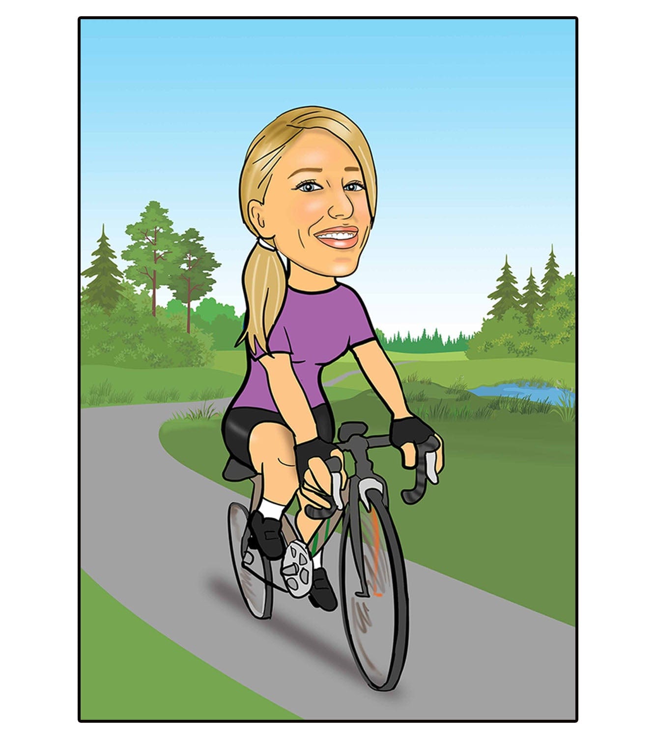 Woman Cycling Caricature | Cycling Caricature | Steph's Sketches