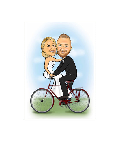 Wedding Couple Caricature - bicycle